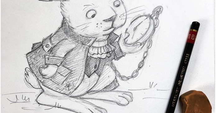 694x364 Klinarts Baby White Rabbit Pencil Sketch - White Rabbit Sketch