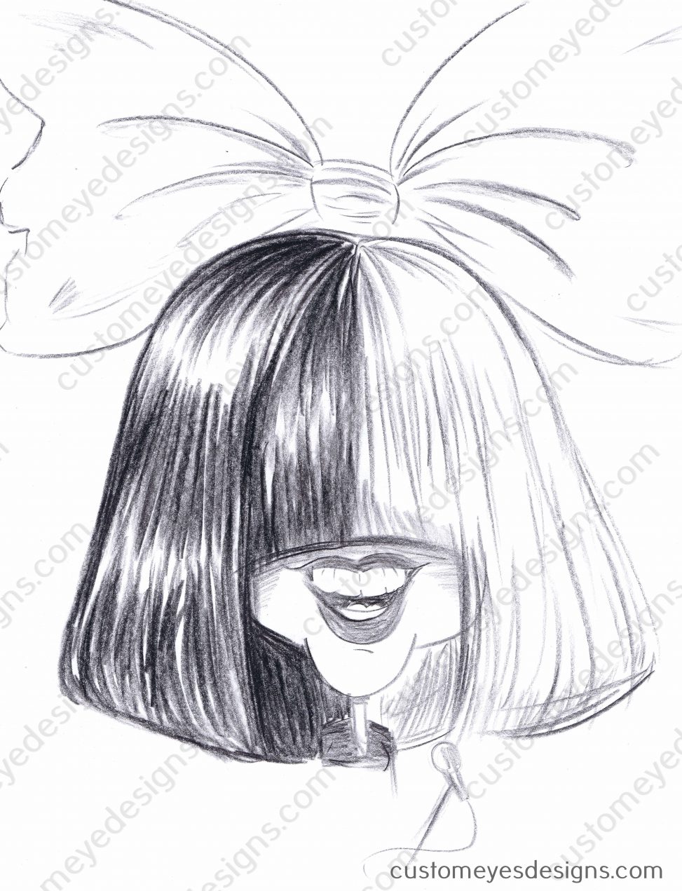 973x1271 Sia With Wig Amp Bow Customeyes Designs - Wig Sketch