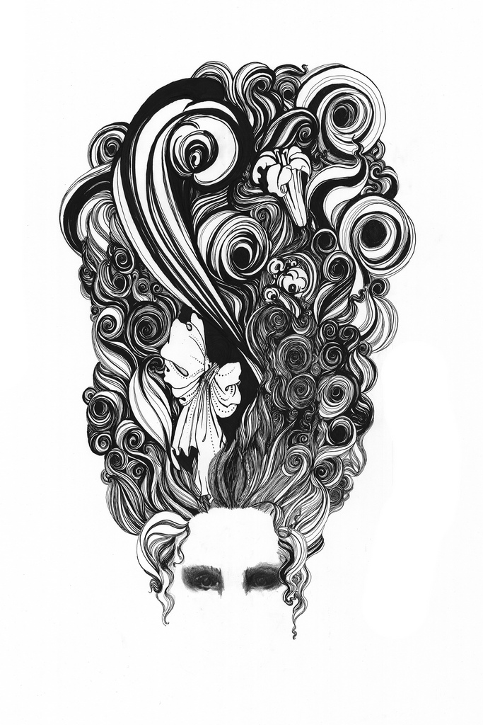 683x1024 Wig Drawing Ink And Graphite On Paper - Wig Sketch