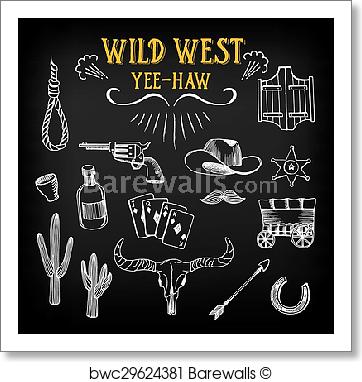 362x382 Art Print Of Wild West Design Sketch. Icons Drawing Vintage - Wild West Sketch
