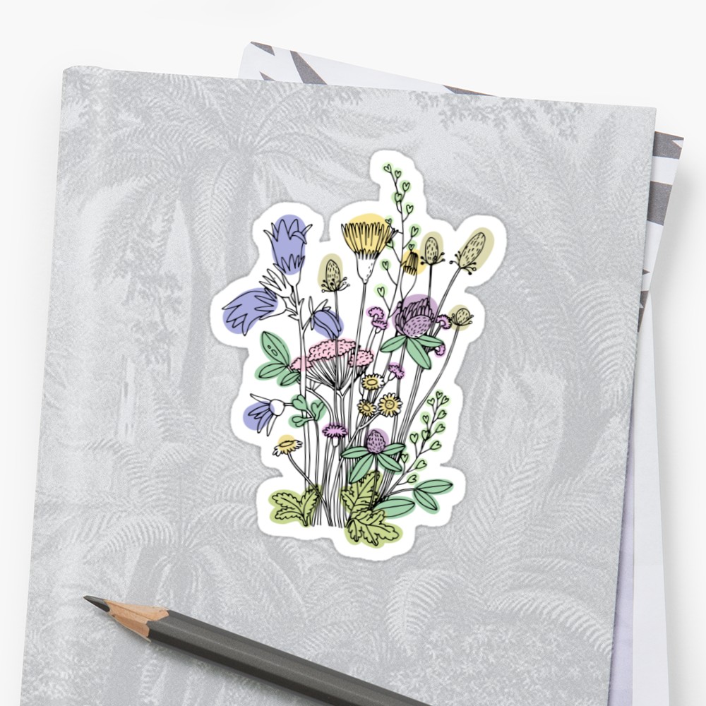 1000x1000 Wildflower Sketch Sticker Stickers By Joellis Redbubble - Wildflower Sketch