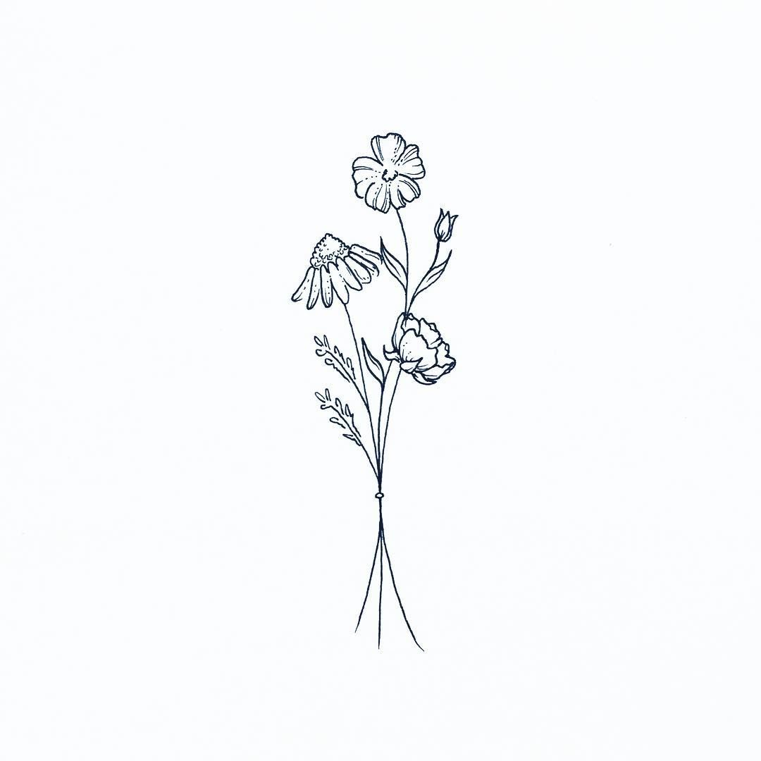 1080x1080 Simple Wildflowers Tattoo - Wildflower Sketch