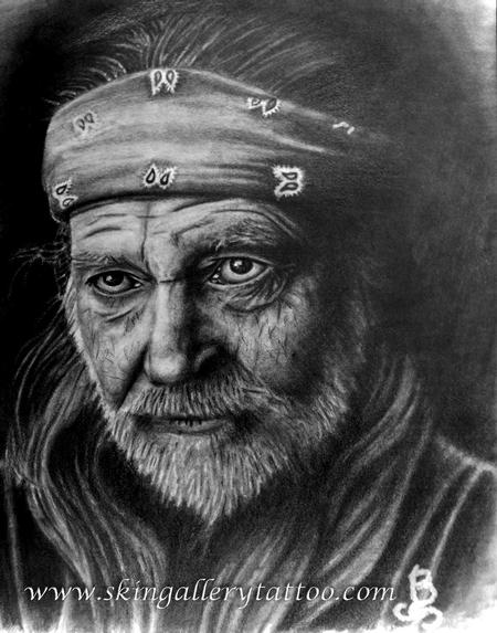 450x573 Skin Gallery Tattoo Original Art Commercial Art Willie - Willie Nelson Sketch
