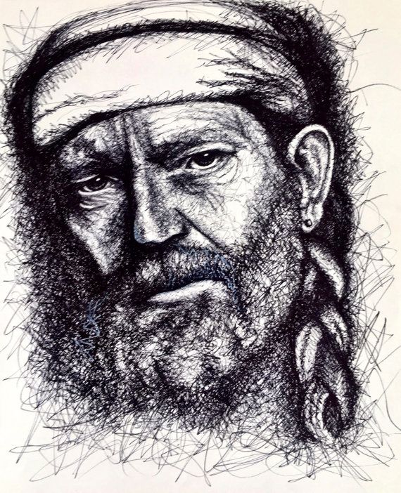 570x702 Willie Nelson Portrait Scribble Sketch Ink By Hillcountryrehash - Willie Nelson Sketch
