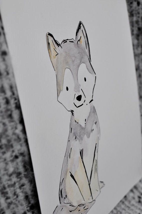 570x858 Wolf Pup Ink Sketch With Watercolor, Cute Original Art, And It - Win Sketch
