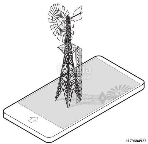 500x485 Outlined Wind Pump For Pumping Of Water On Farm In Mobile Phone - Wind Power Sketch