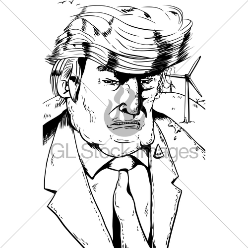 500x500 Outline Cartoon Of Trump With Wind Turbines Gl Stock Images - Wind Turbine Sketch