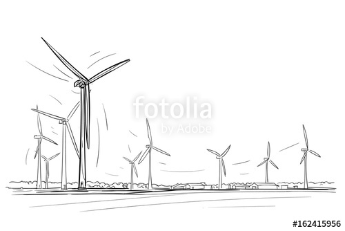 500x334 Wind Turbines Skyline Sketch. Vector. Stock Image And Royalty - Wind Turbine Sketch