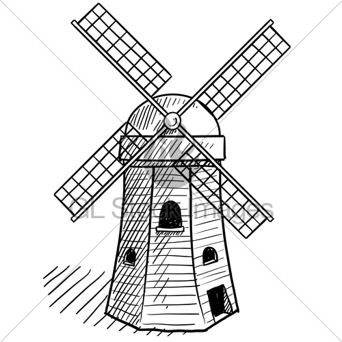 500x500 Retro Windmill Sketch Gl Stock Images - Windmill Sketch