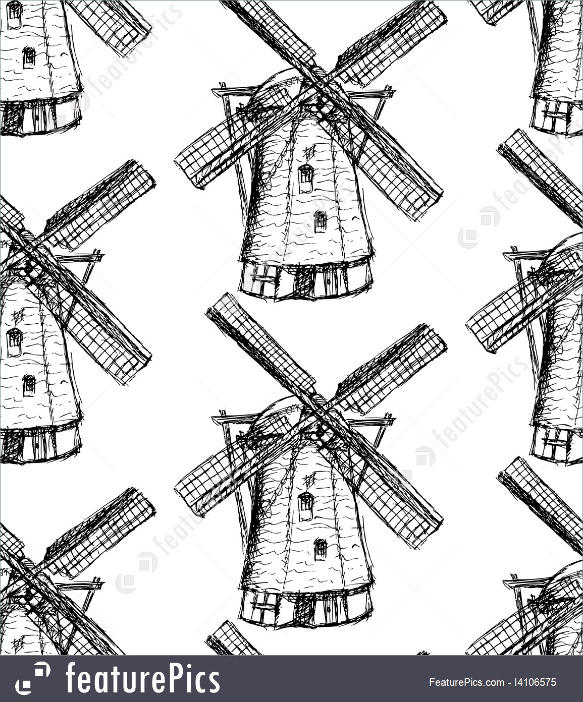 1155x1392 Sketch Holland Windmill, Vector Seamless Pattern - Windmill Sketch