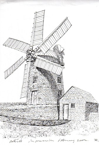 338x500 Sketch Of Mill 2002 Dave Kent004 - Windmill Sketch