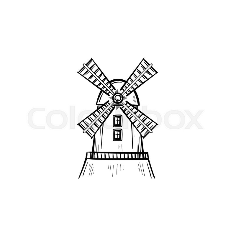 800x800 Vector Hand Drawn Windmill Outline Doodle Icon. Windmill Sketch - Windmill Sketch