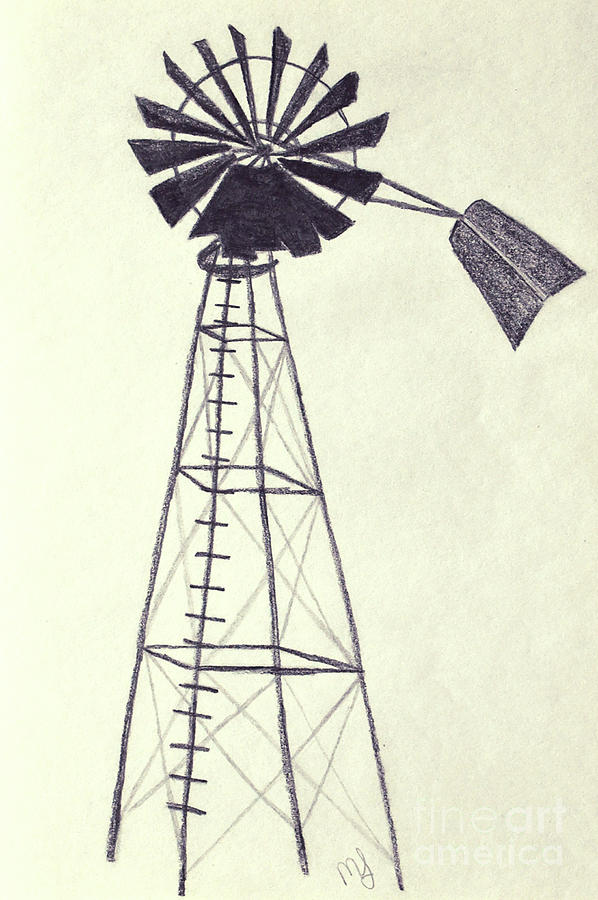 598x900 Windmill Sketch Drawing By Michell Lazov - Windmill Sketch