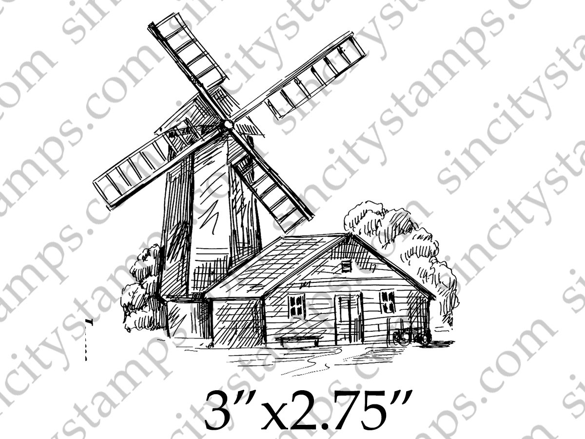 1200x900 Windmill Amp Building Sketch Style Rubber Stamp Sc104 5 - Windmill Sketch