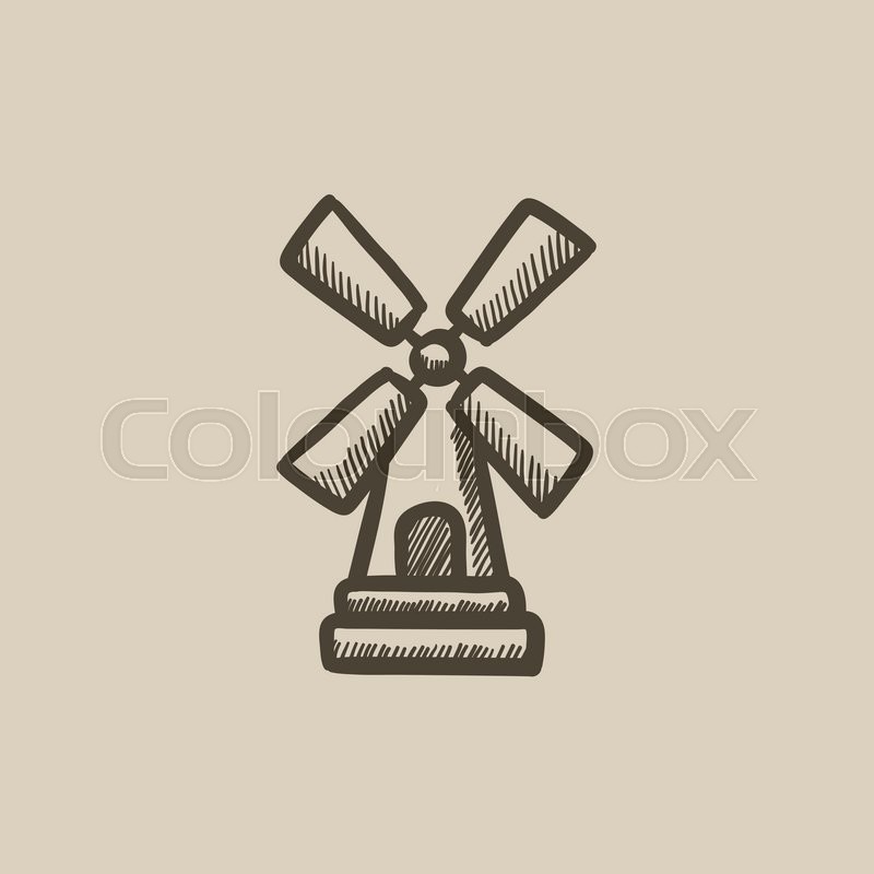 800x800 Windmill Vector Sketch Icon Isolated On Background. Hand Drawn - Windmill Sketch