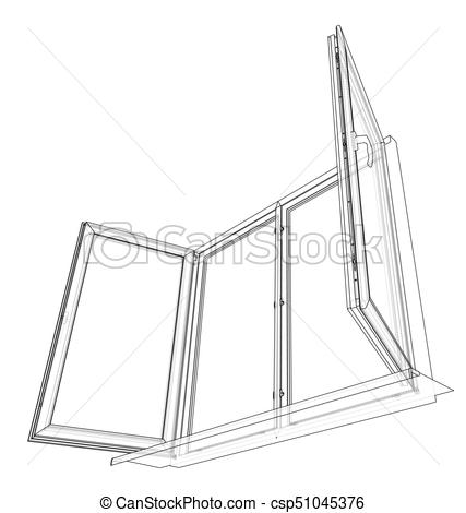 427x470 Open Windows Sketch. Vector Rendering Of 3d. Wire Frame Style. The - Window Frame Sketch