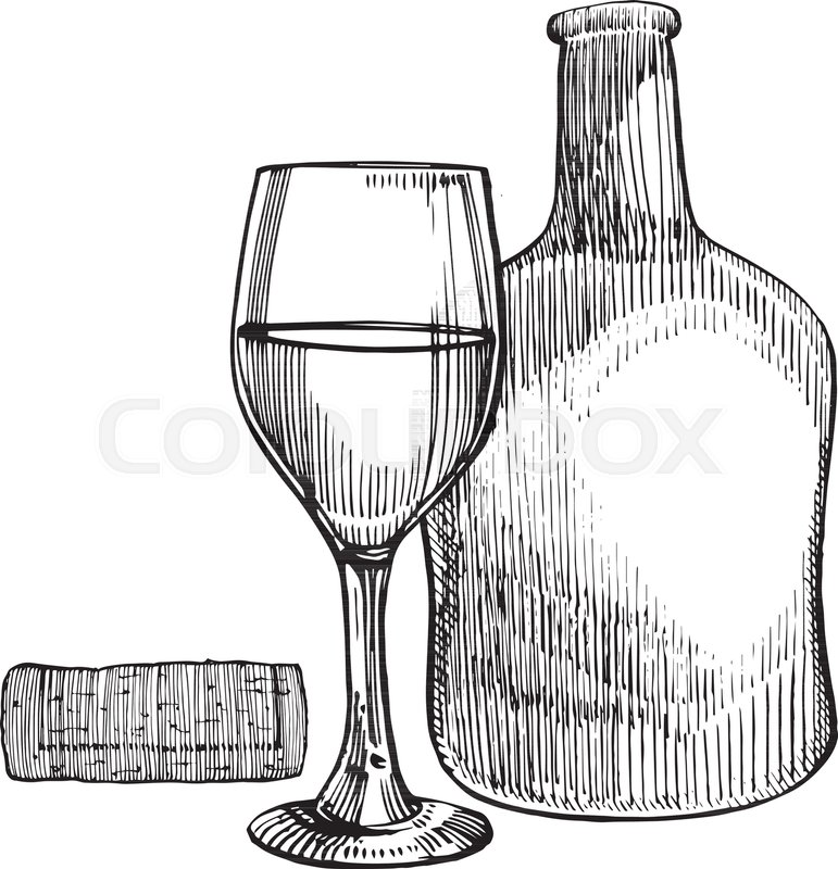 771x800 Red Wine Bottle And Glasses, Sketch Style Vector Illustration - Wine Bottle And Glass Sketch