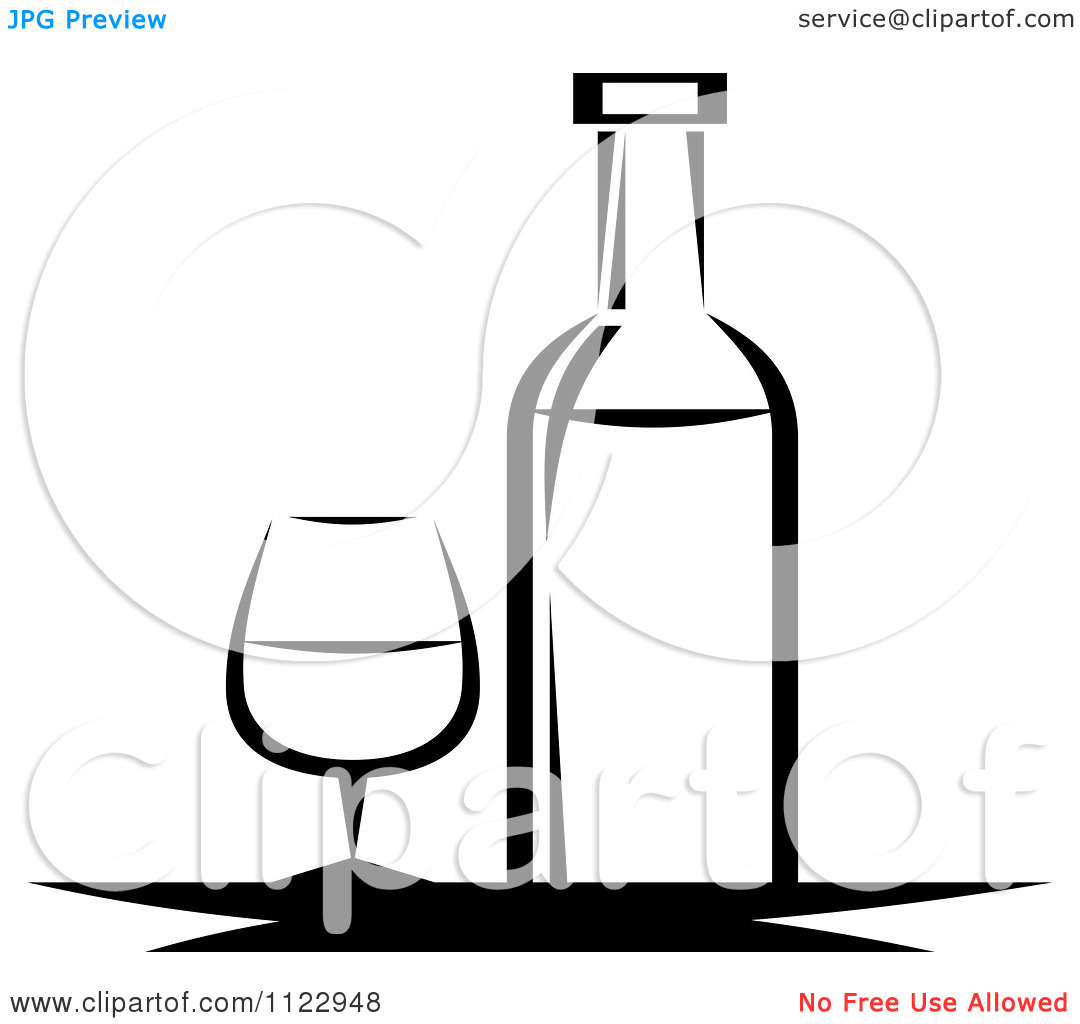 1080x1024 Wine Bottle Black And White Clipart - Wine Bottle And Glass Sketch