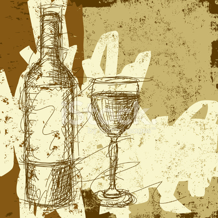 440x440 Wine Bottle And Glass Sketch Stock Vector - Wine Bottle And Glass Sketch
