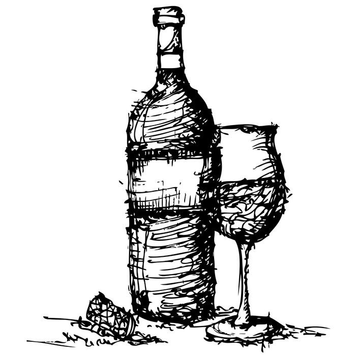 700x700 Sketch Drawing Of Wine Bottle And Glass Wall Mural We - Wine Bottle And Glass Sketch