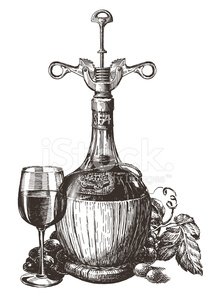 215x299 Grapes, Wine Bottle, Glass On A White Sketch Premium Clipart - Wine Bottle Sketch