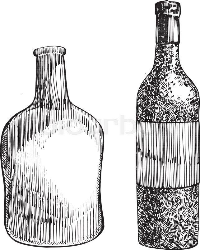 643x800 Red Wine Bottle, Sketch Style Vector Illustration Isolated On - Wine Bottle Sketch