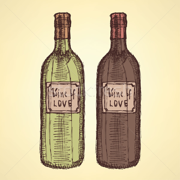600x600 Sketch Wine Bottle In Vintage Style Vector Illustration Liliia - Wine Bottle Sketch