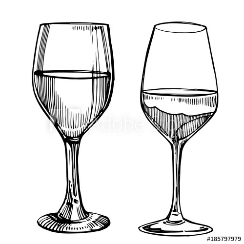500x500 Wine Glasses. Sketch Vintage Illustration. Isolated On White - Wine Glass Sketch