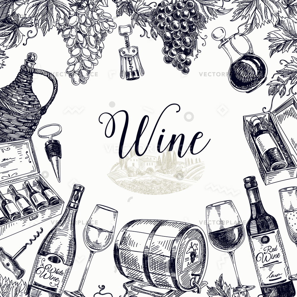 1000x1000 Wine Backgroundwine Illustrationwinery Illustrationwine Card - Wine Sketch