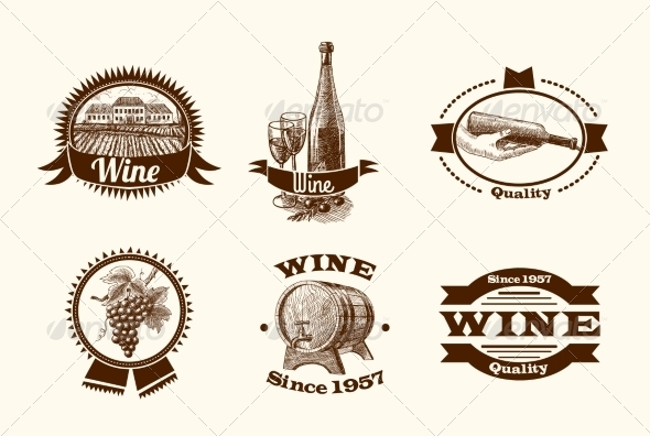 590x396 Wine Sketch Labels By Macrovector Graphicriver - Wine Sketch