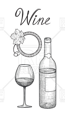 222x400 Glass, Bottle, Lettering. Cafe Menu. Wine Card Sketch Vector Image - Wine Sketch