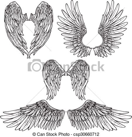 450x466 Wings Sketch Set. Angel Or Bird Wings Abstract Sketch Set Isolated - Wings Sketch