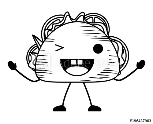 500x406 Sketch Of Kawaii Taco Winking An Eye Over White Background, Vector - Winking Eye Sketch