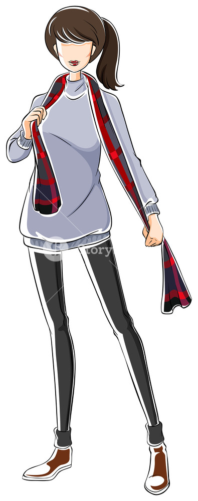 395x1000 Sketch Of A Woman In Winter Clothes Royalty Free Stock Image - Winter Clothes Sketch