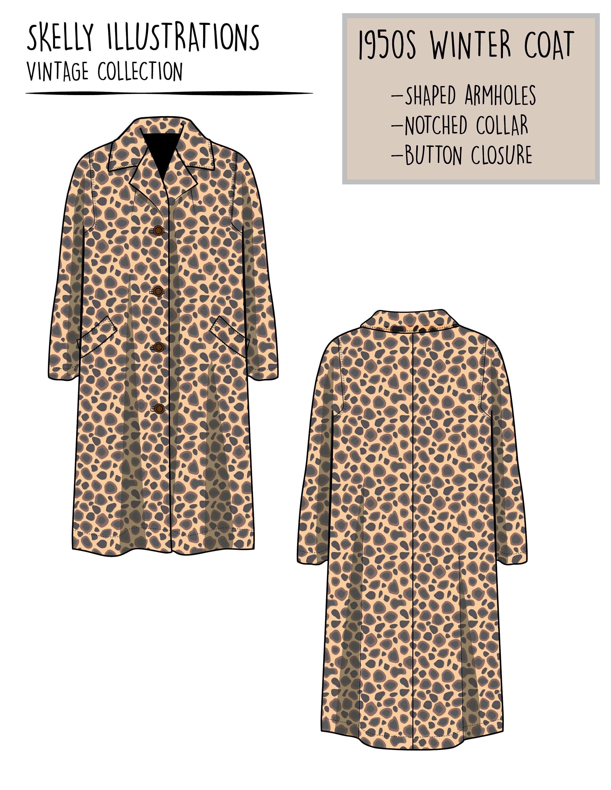 2318x3000 Fashion Technical Vector Illustration Vintage 1950s Winter Etsy - Winter Clothes Sketch