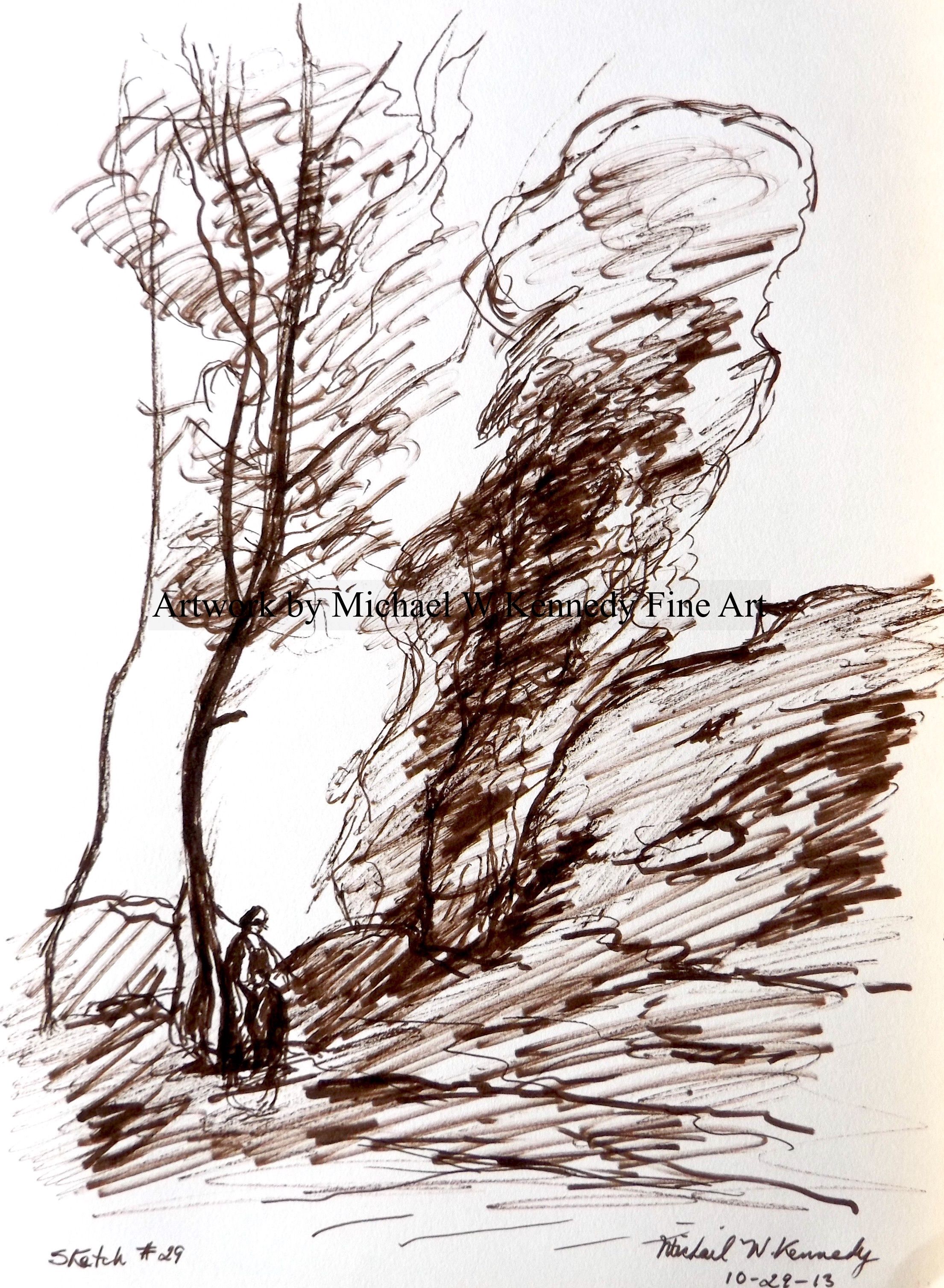 2210x3014 Winter Landscape With Trees, After Corot, 11 X 8.5, Sharpie On - Winter Landscape Sketch