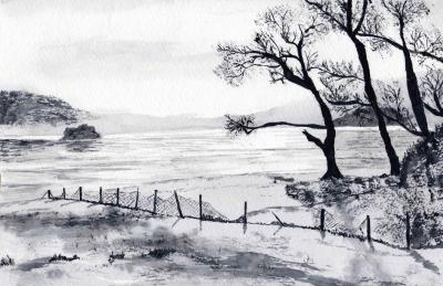 400x259 Winter Scene - Winter Landscape Sketch