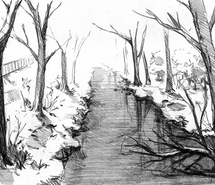 215x185 Winter, River, Park, Landscape, Sketch - Winter Landscape Sketch