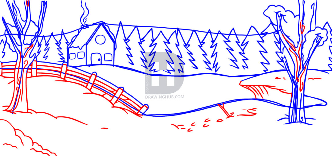 1080x508 How To Draw A Winter Scene, Step By Step, Drawing Guide, By - Winter Scene Sketch