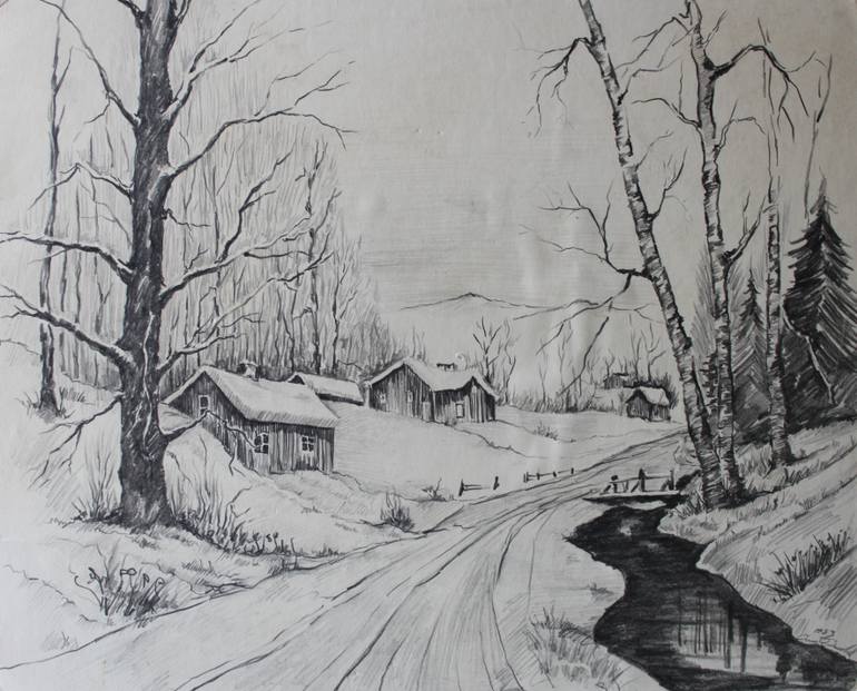 Winter Scene Sketch at Explore collection of
