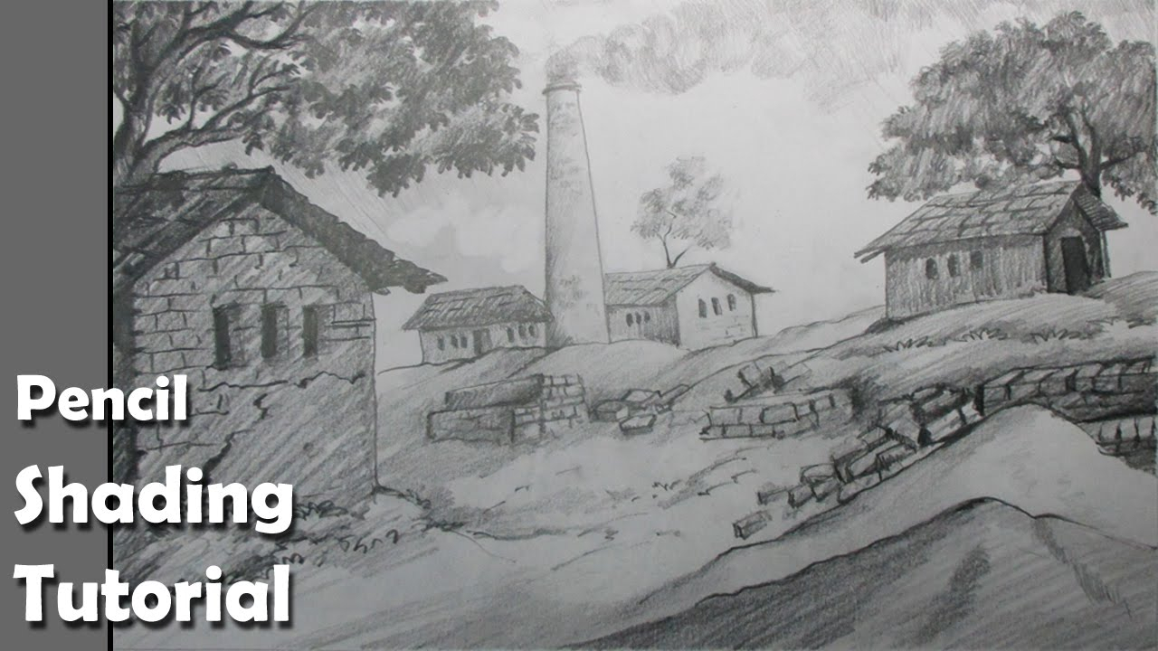 1280x720 Village Pencil Winter Scene Drawing Pictures - Winter Scene Sketch