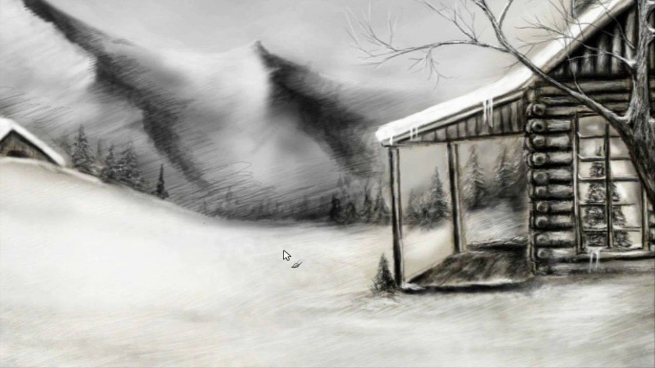 1280x720 Winter Landscape Speed Drawing - Winter Scene Sketch