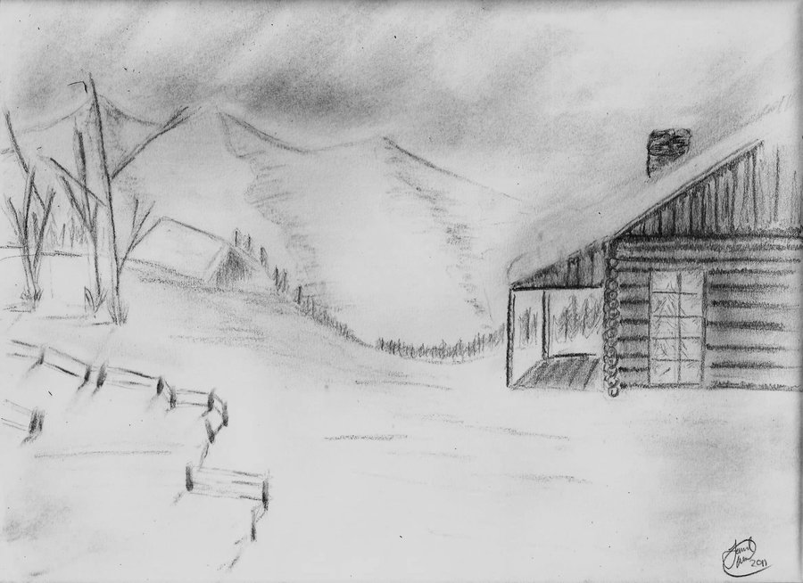 900x654 Winter Scene - Winter Scene Sketch