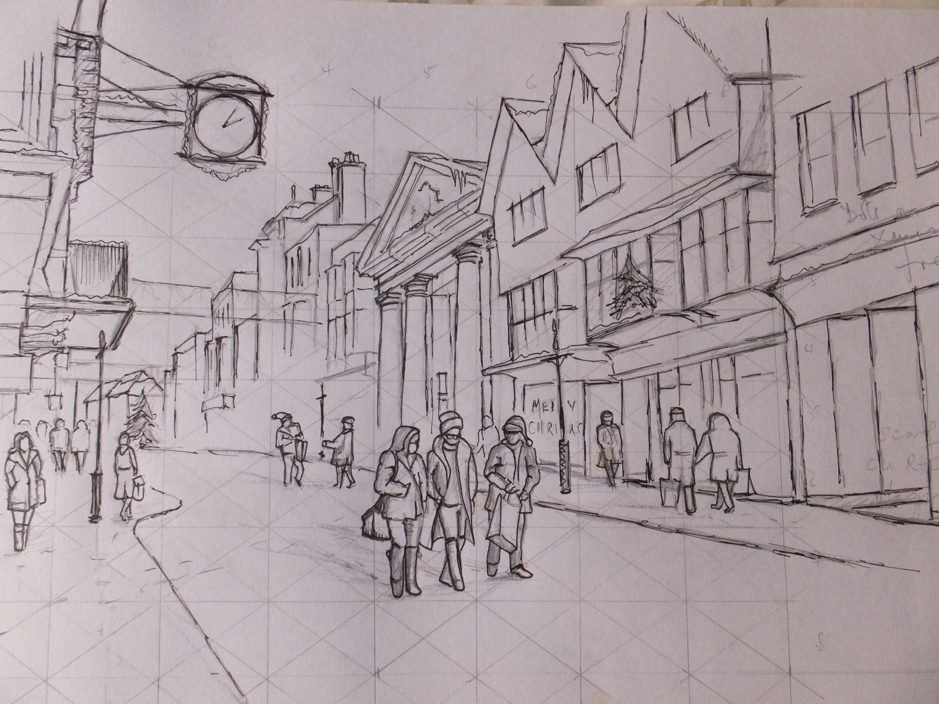 3264x2448 Winter Street Scene Initial Sketch Offtoafineart - Winter Scene Sketch