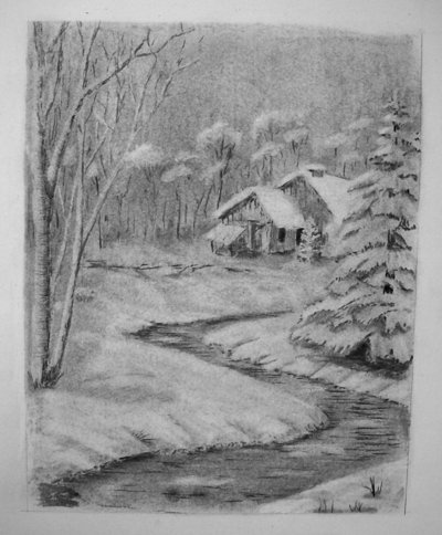 Winter Scene Sketch at PaintingValley.com | Explore collection of ...