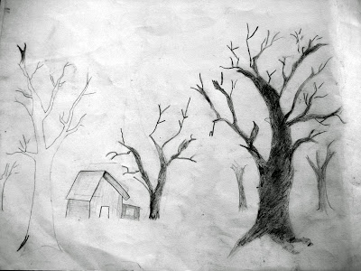 400x300 Debamitra A Pencil Sketch Of Winter Scene - Winter Scene Sketch