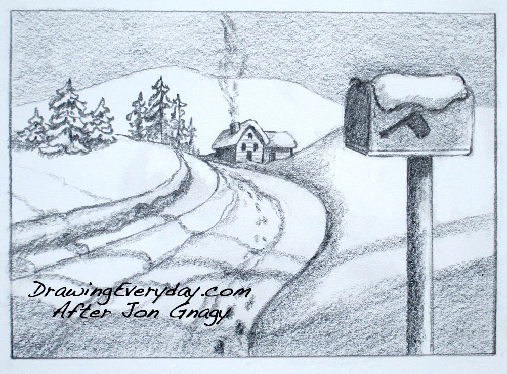 1002x738 Drawing Everyday Sketching With Jon Gnagy - Winter Scene Sketch