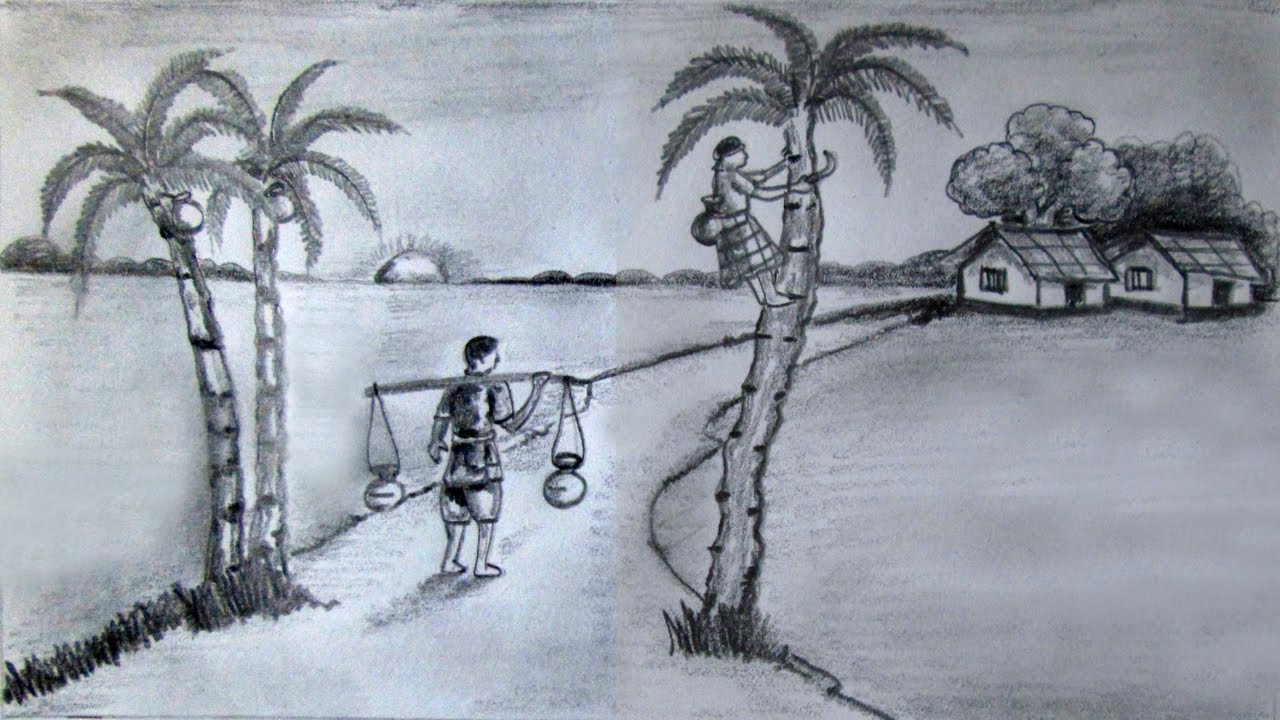 1280x720 How To Draw A Scenery Of Winter Season Landscape Step By Step - Winter Season Sketch