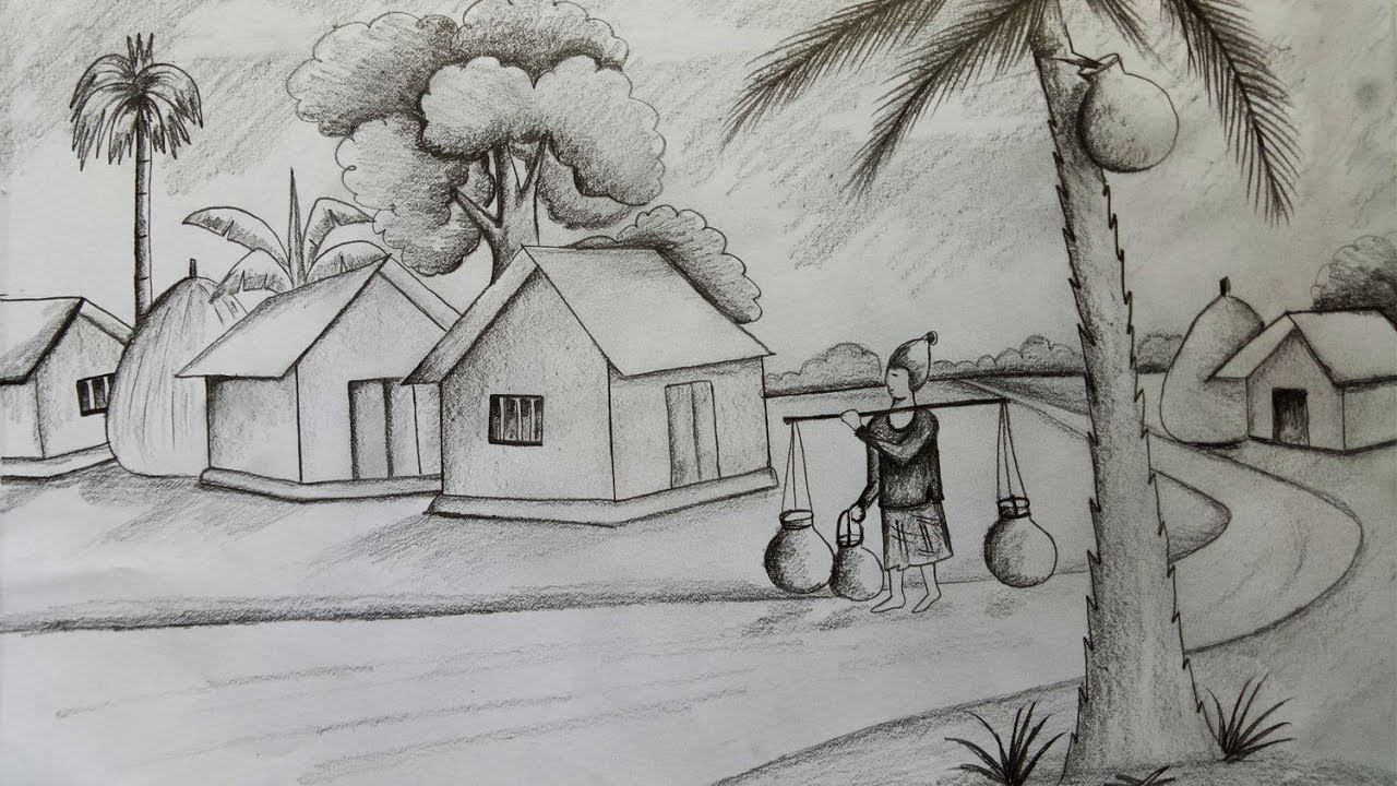 1280x720 How To Draw Scenery Of Winter Season By Pencil Sketch.step By Step - Winter Season Sketch