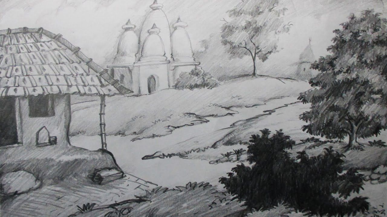 1280x720 Village Sketch Drawing Village Sketch Drawing How To Draw Winter - Winter Season Sketch